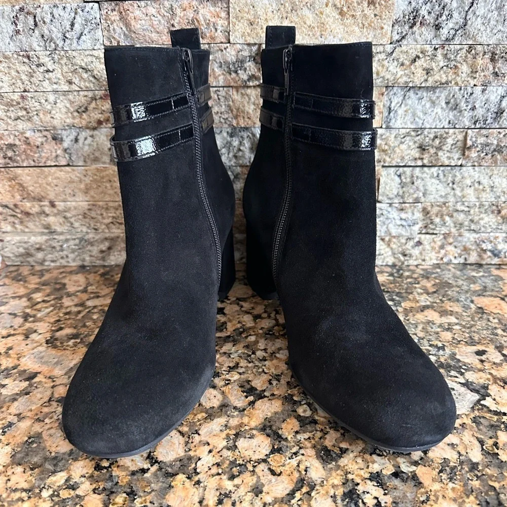 PAUL GREEN Sydney SUEDE PATENT BUCKLES BLOCK Boot BLACK